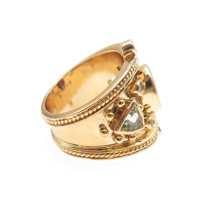 Michael Drechsler Sterling Gold Plated Tourmaline Aquamarine & Topaz Ring Size 7