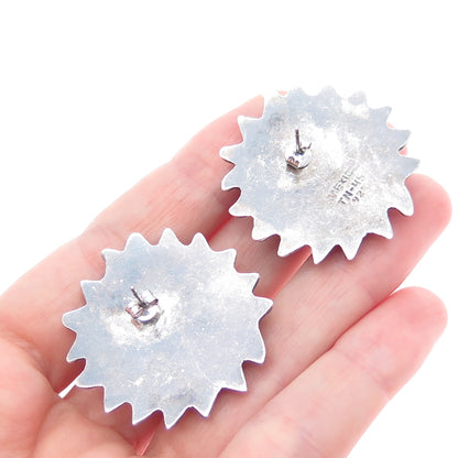925 Sterling Silver Vintage Mexico Sun Face God Oxidized Earrings