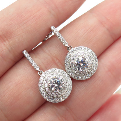 925 Sterling Silver Round-Cut C Z Drop Earrings