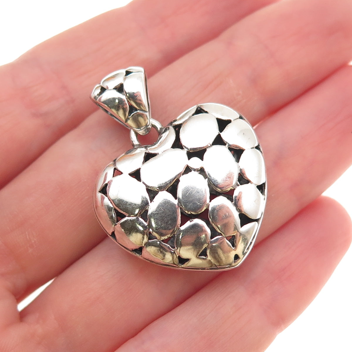 925 Sterling Silver Vintage Kali Dotted Puffy Heart Charm Pendant