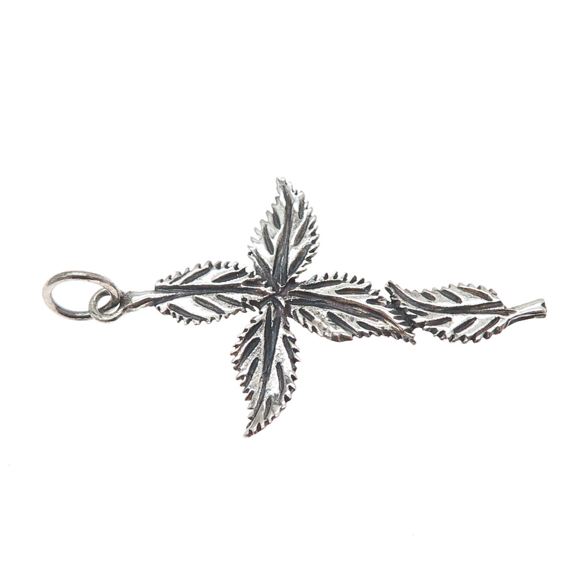 925 Sterling Silver Vintage Floral Leaf Cross Oxidized Pendant