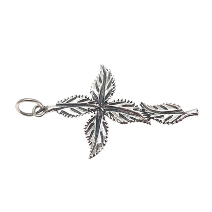925 Sterling Silver Vintage Floral Leaf Cross Oxidized Pendant