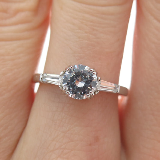 DSMK Sterling Silver Round & Tapered Baguette-Cut C Z Engagement Ring Size 6.25