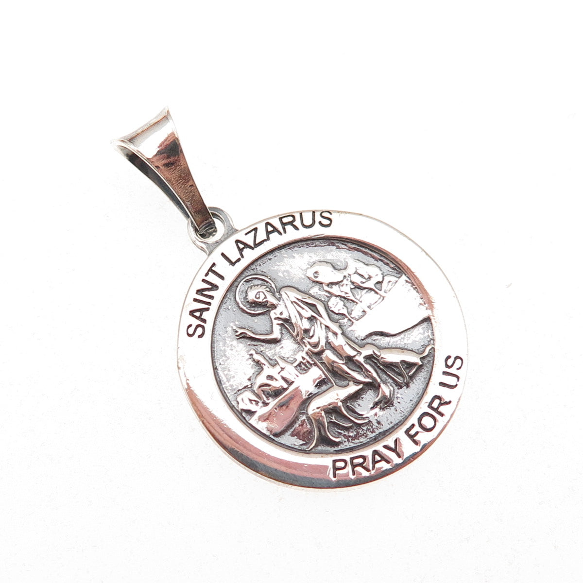 925 Sterling Silver Vintage Italy Saint Lazarus Oxidized Charm Pendant