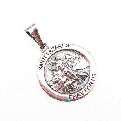 925 Sterling Silver Vintage Italy Saint Lazarus Oxidized Charm Pendant