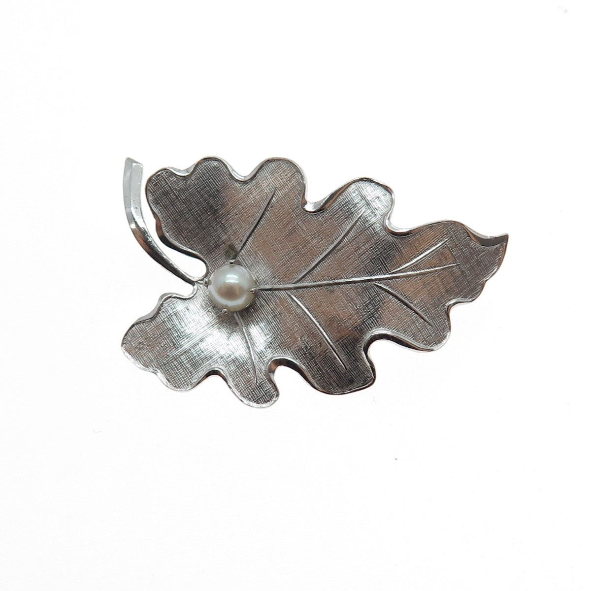 CARL ART 925 Sterling Silver Antique Art Deco Real Pearl Oak Leaf Pin Brooch
