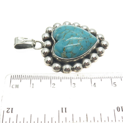 925 Sterling Silver Vintage Mexico Real Turquoise Heart Beaded Pendant