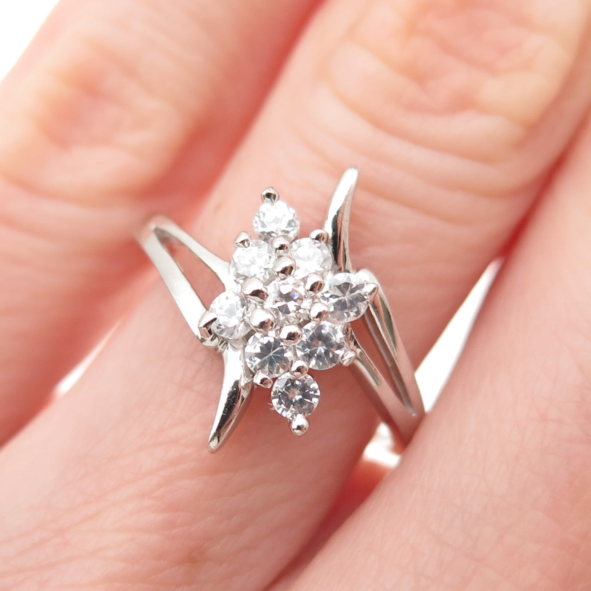 925 Sterling Silver Round-Cut C Z Bypass Ring Size 6