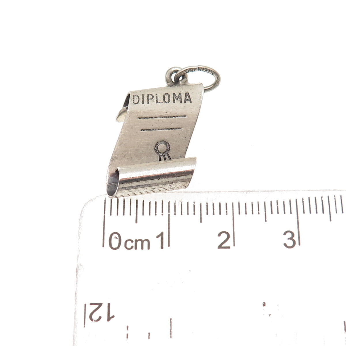 Beau 925 Sterling Silver Vintage Diploma Oxidized Charm Pendant