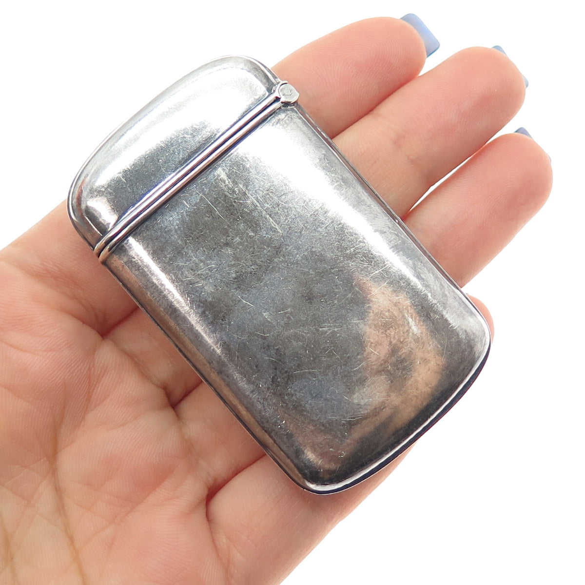 925 Sterling Silver Antique Art Deco Floral Repousse Oxidized Vesta Match Case