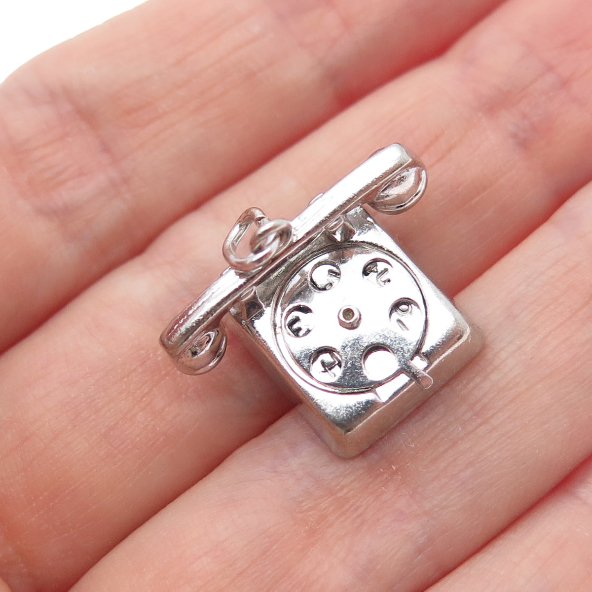 WELLS 925 Sterling Vintage I Love You Retro Rotary Phone Movable Mini 3D Pendant