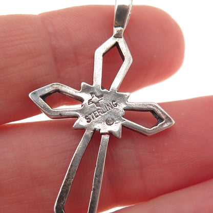 Sunwest 925 Sterling Silver Vintage Floral Cross Oxidized Charm Pendant