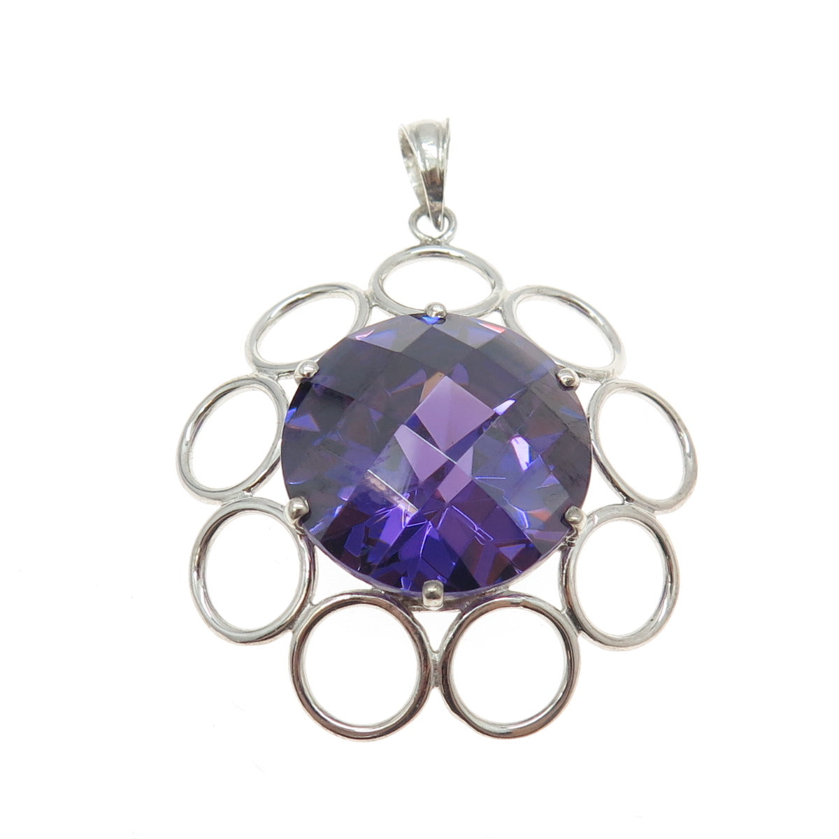 925 Sterling Silver Synthetic Amethyst Modernist Pendant