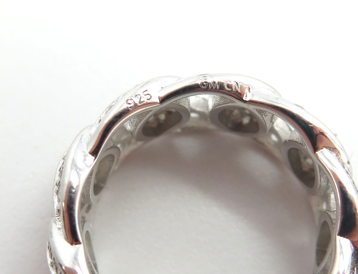 925 Sterling Silver Pave C Z Cuban Chain Band Ring Size 5.5