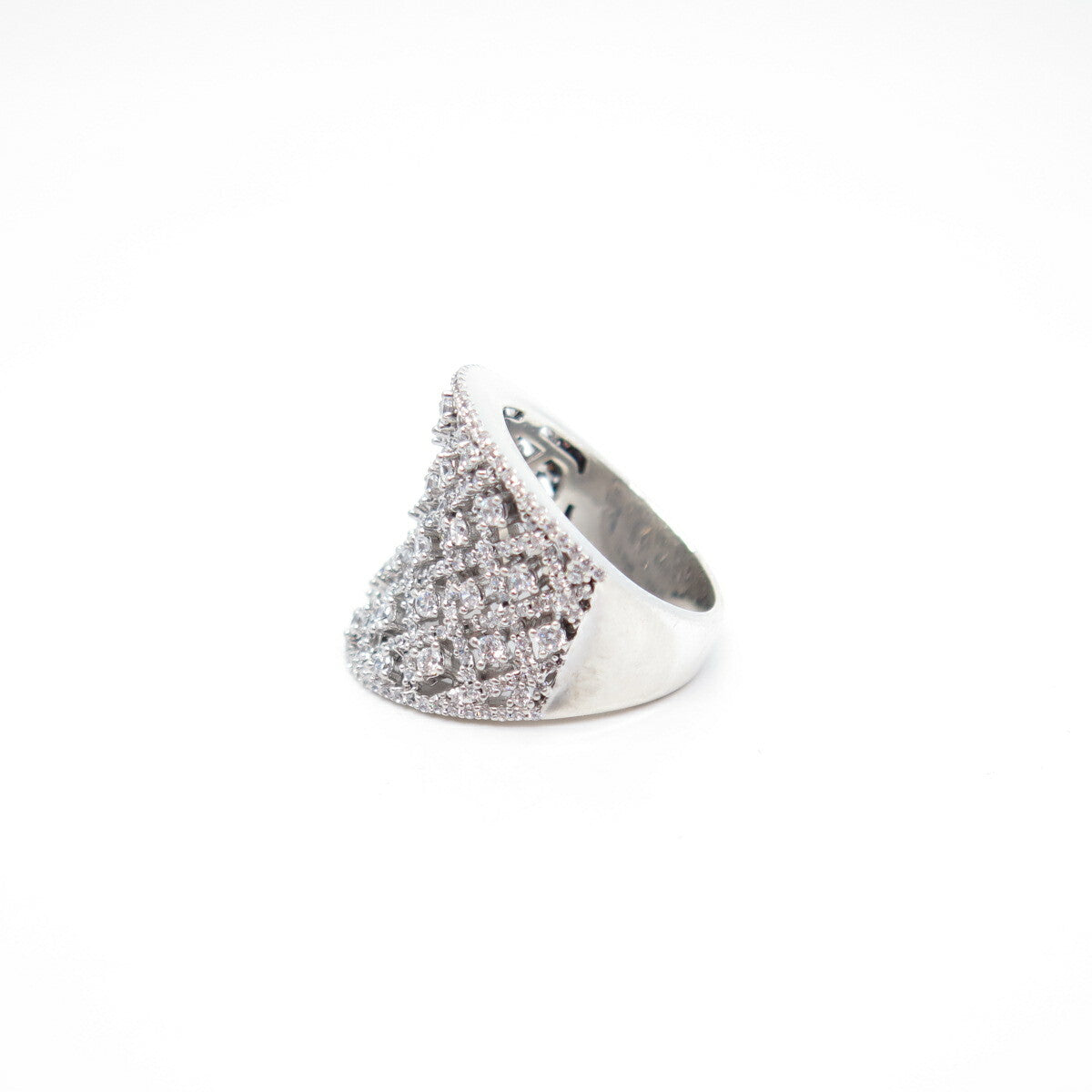 925 Sterling Silver Pave C Z Ornate Ring Size 7.5