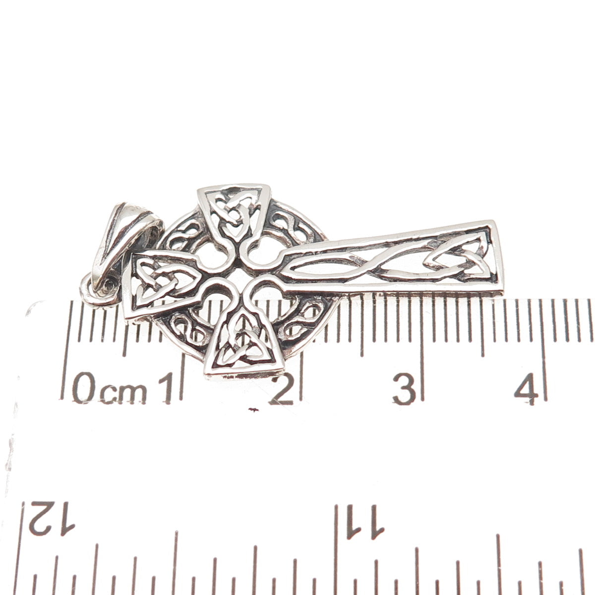 925 Sterling Silver Vintage Celtic Trinity Cross Oxidized Charm Pendant