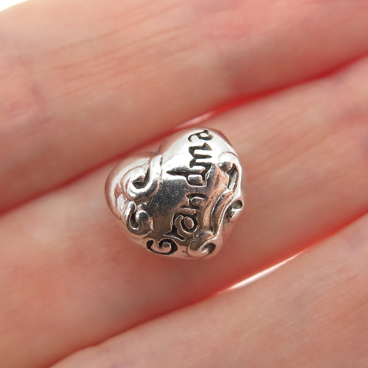 925 Sterling Silver Vintage Grandma Heart Bead Charm