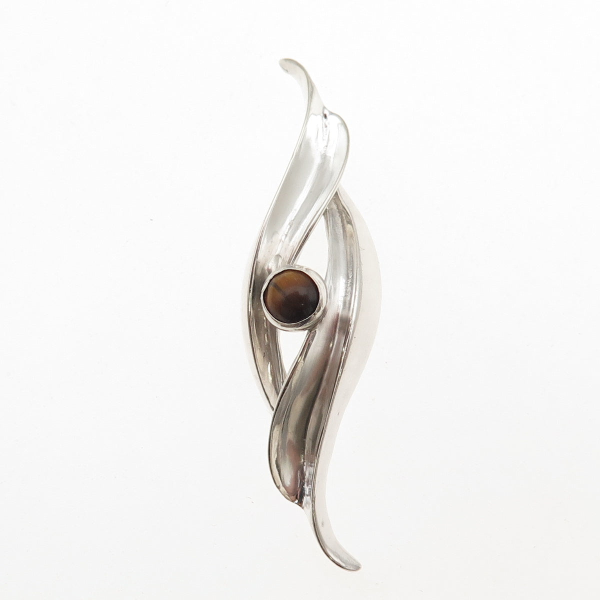 925 Sterling Silver Vintage Real Tiger Eye Modernist Floral Slide Pendant