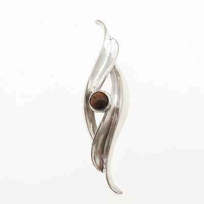 925 Sterling Silver Vintage Real Tiger Eye Modernist Floral Slide Pendant