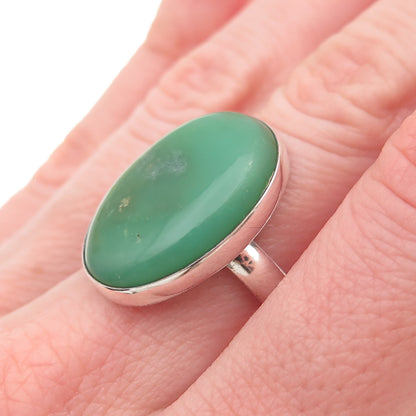925 Sterling Silver Vintage Real Cabochon Chrysoprase Ring Size 7