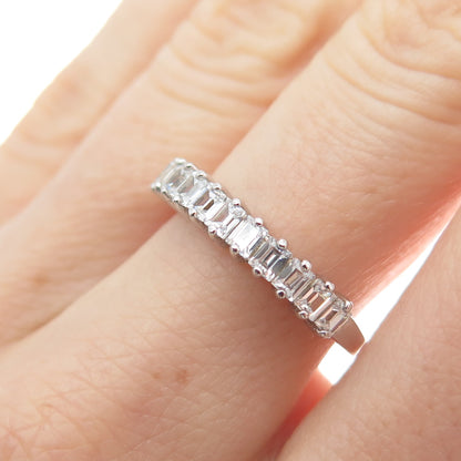 DSMK 925 Sterling Silver Emerald-Cut C Z Half Eternity Ring Size 6.25