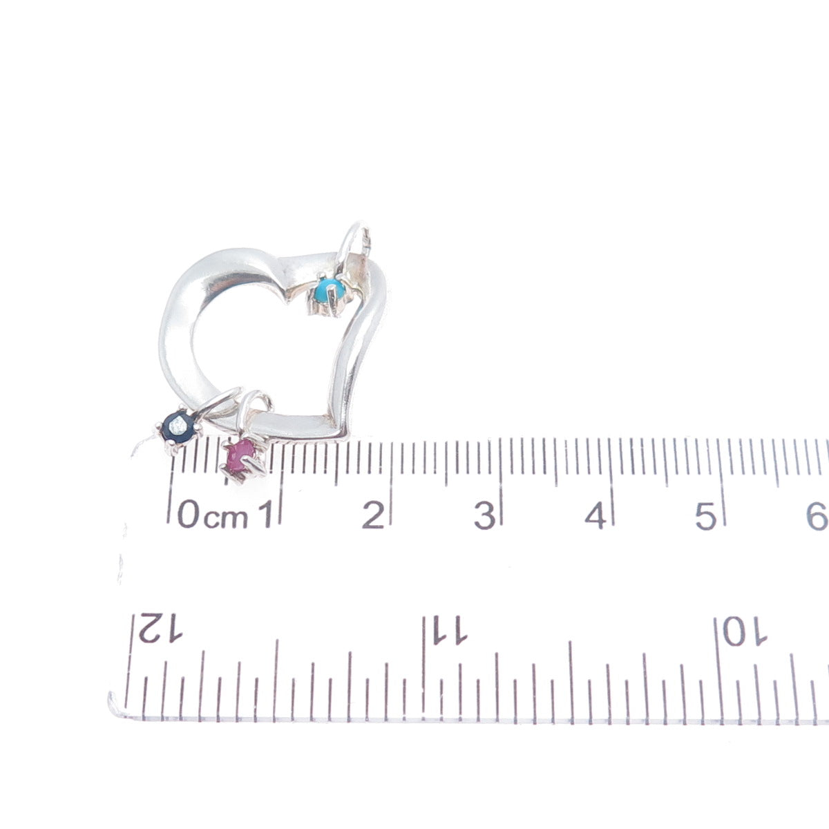 LENOX 925 Sterling Silver Vintage Real Ruby Sapphire & Turquoise Heart Pendant