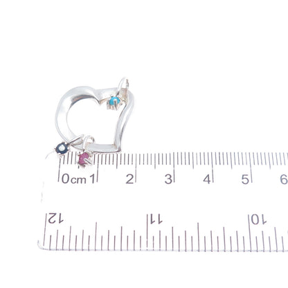 LENOX 925 Sterling Silver Vintage Real Ruby Sapphire & Turquoise Heart Pendant