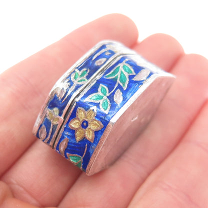 925 Sterling Silver Vintage Enamel Flower Pill / Snuff Box