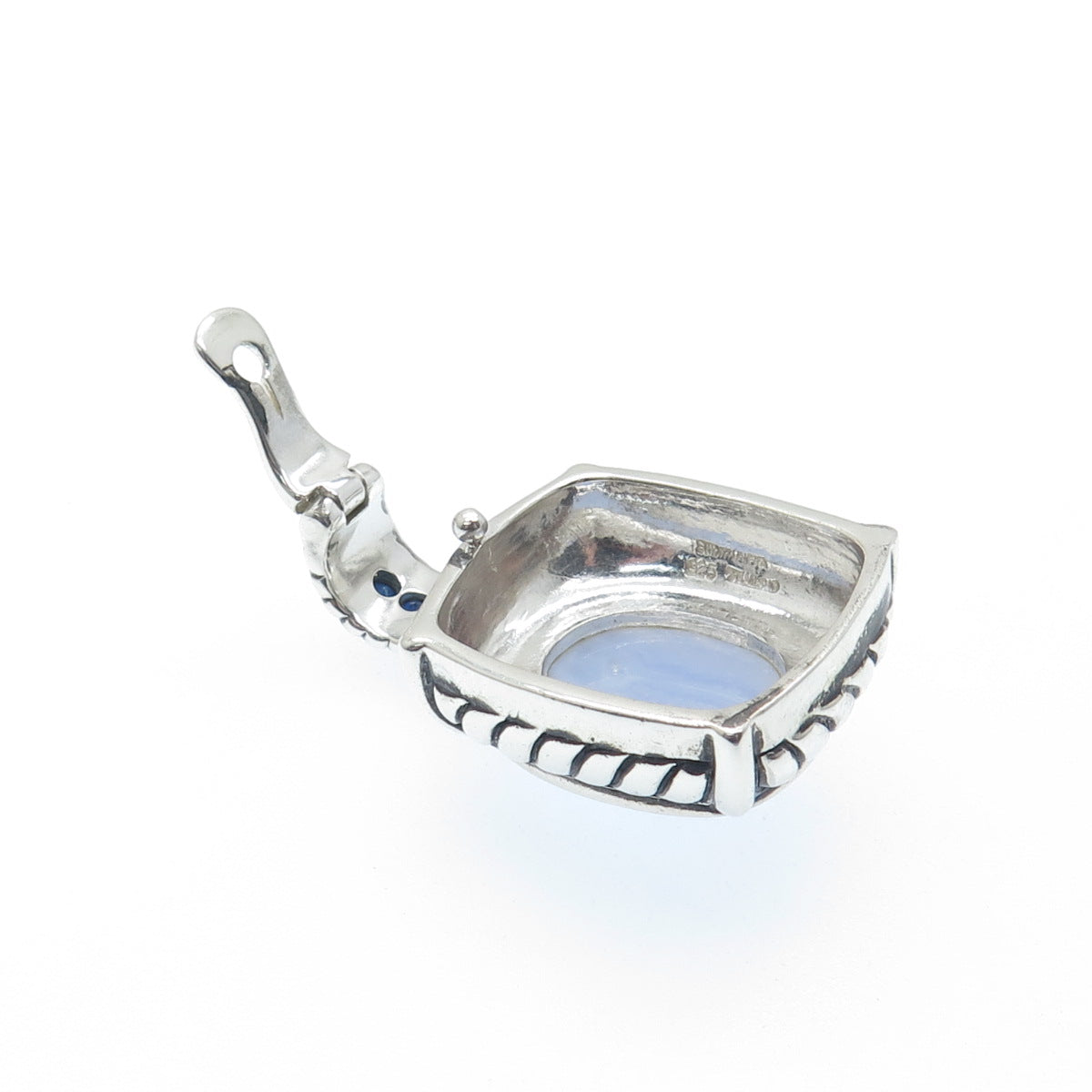 JUDITH RIPKA 925 Sterling Silver Vintage Real Blue Lace Agate & Sapphire Pendant