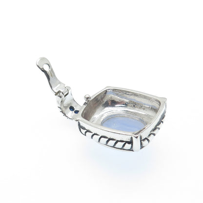 JUDITH RIPKA 925 Sterling Silver Vintage Real Blue Lace Agate & Sapphire Pendant