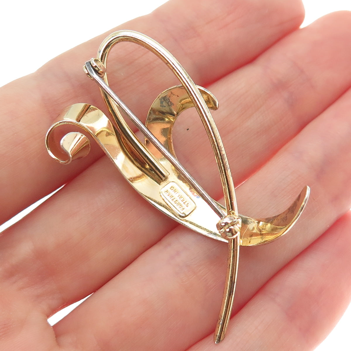FORSTNER 925 Sterling Silver Gold Plated Vintage Modernist Floral Pin Brooch