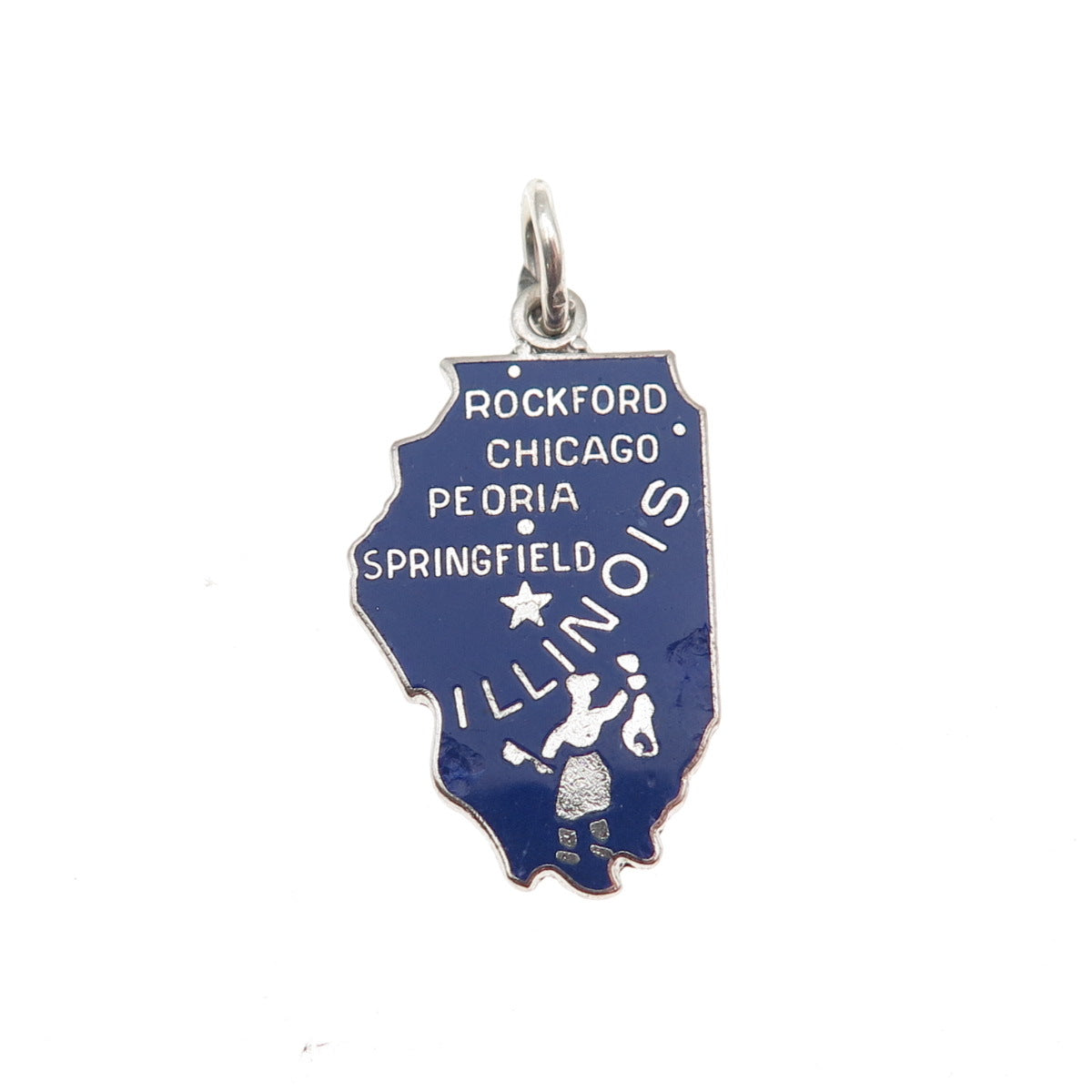 WELLS Sterling Silver Vintage Enamel Illinois Prairie State Mini Charm Pendant