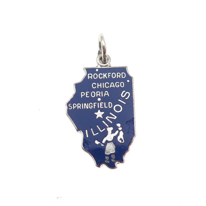 WELLS Sterling Silver Vintage Enamel Illinois Prairie State Mini Charm Pendant