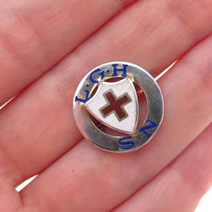 925 Sterling Silver Antique Art Deco Enamel General Health Student Nurse Pin