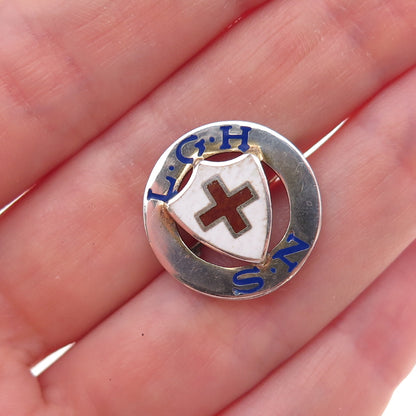 925 Sterling Silver Antique Art Deco Enamel General Health Student Nurse Pin