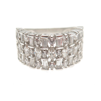 925 Sterling Silver Marquise Round & Tapered Baguette-Cut C Z Ring Size 5.25
