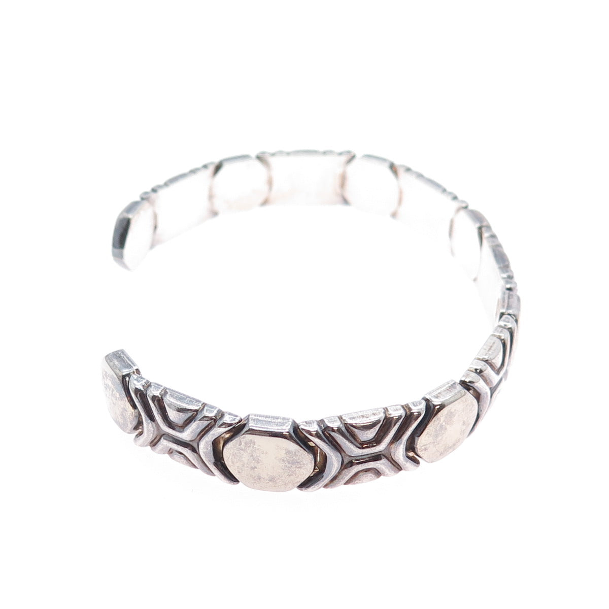 925 Sterling Silver Vintage PR Italy Modernist Oxidized Adjustable Bracelet 8"
