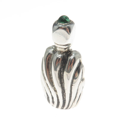 925 Sterling Silver Vintage Mexico Green Glass Modernist Oxidized Perfume Bottle