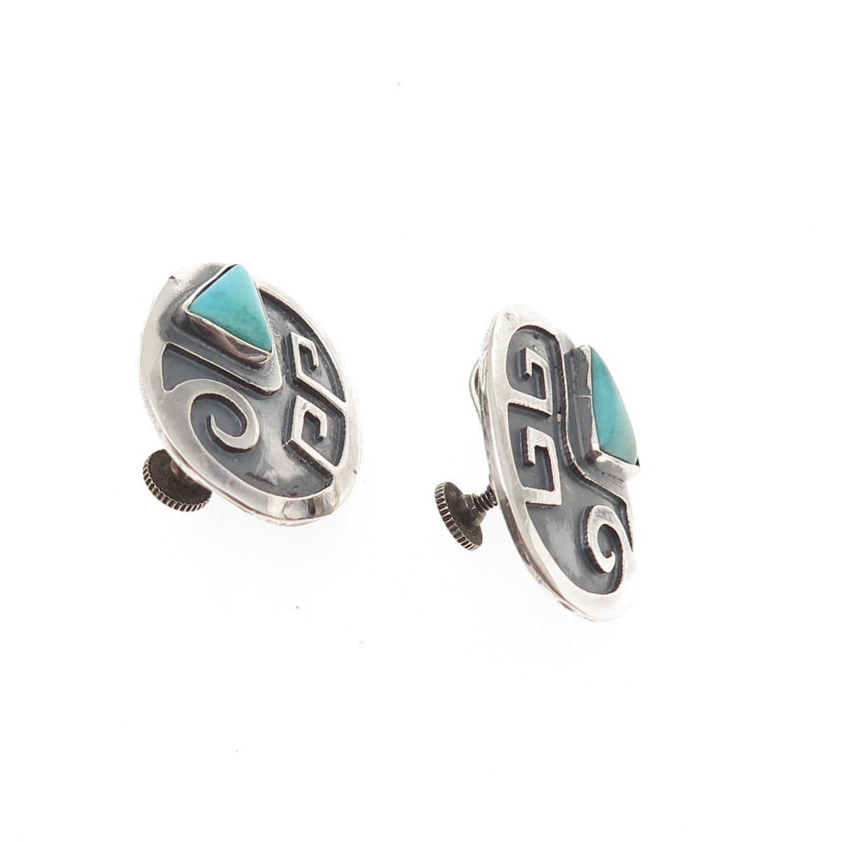 Old Pawn 925 Sterling Silver Vintage Southwestern Turquoise Screw Back Earrings
