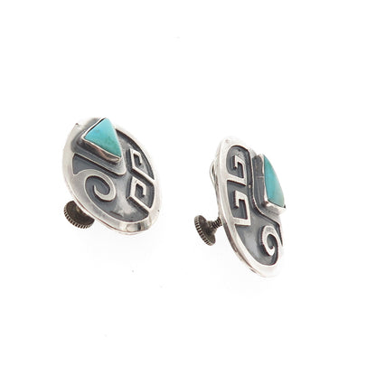 Old Pawn 925 Sterling Silver Vintage Southwestern Turquoise Screw Back Earrings