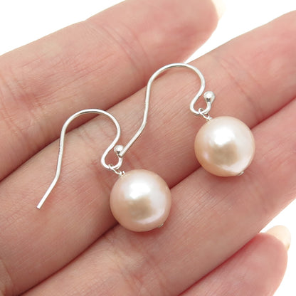 925 Sterling Silver Real Cream Pearl Dangle Hook Earrings