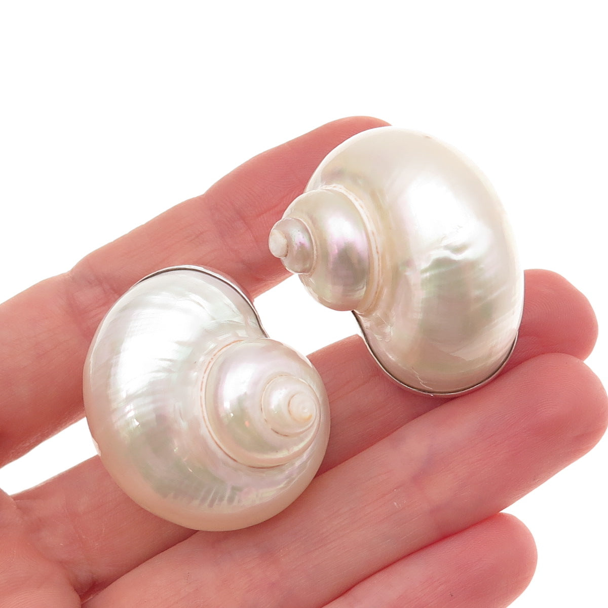 Betsy Fuller 925 Sterling Silver Vintage 1986 Real Seashell Clip On Earrings