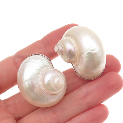 Betsy Fuller 925 Sterling Silver Vintage 1986 Real Seashell Clip On Earrings