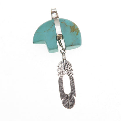 Sundancer Sterling Silver Vintage Southwestern Turquoise Bear & Feather Pendant
