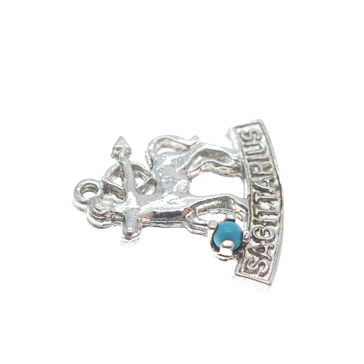 VJS Vintage Gold Silver 925 Sterling Real Turquoise Sagittarius Zodiac Pendant