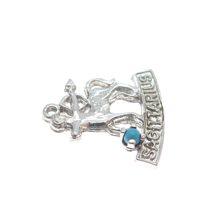VJS Vintage Gold Silver 925 Sterling Real Turquoise Sagittarius Zodiac Pendant