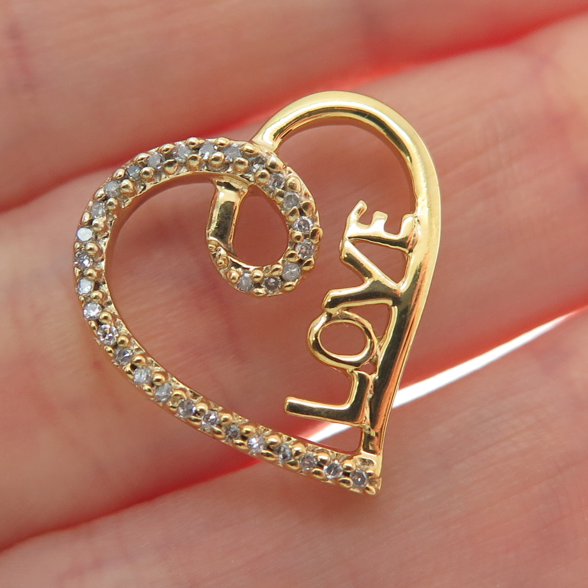 925 Sterling Silver 18K Gold Plated Real Diamond Love Always Heart Mini Pendant