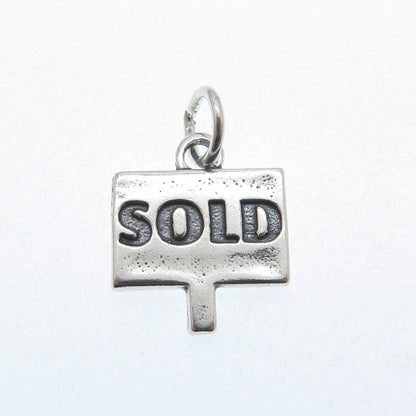 SUNDANCER 925 Sterling Silver Vintage Sold Sign Minimalist Charm Pendant