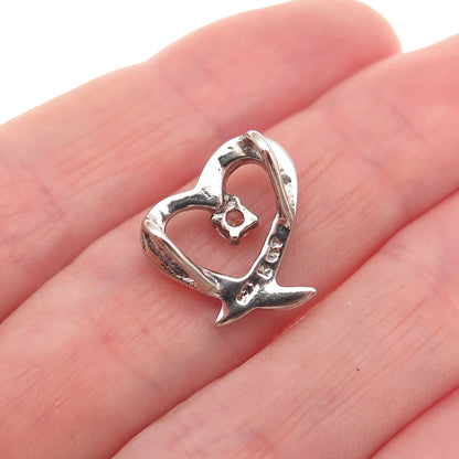 925 Sterling Silver Round-Cut C Z Heart Mini Slide Charm Pendant