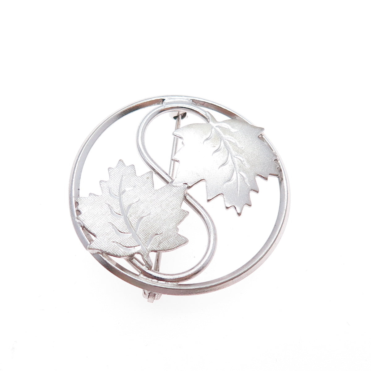 LAMODE 925 Sterling Silver Vintage Maple Leaf Yin Yang Pin Brooch